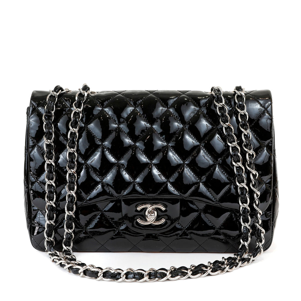 Chanel  Black Patent Leather Jumbo Classic with Silver Hardware – Accessorio premium elegante