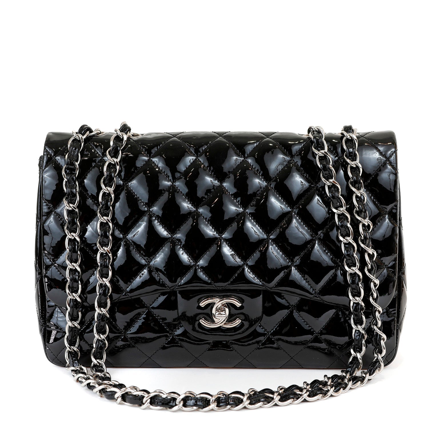 Chanel  Black Patent Leather Jumbo Classic with Silver Hardware – Accessorio premium elegante