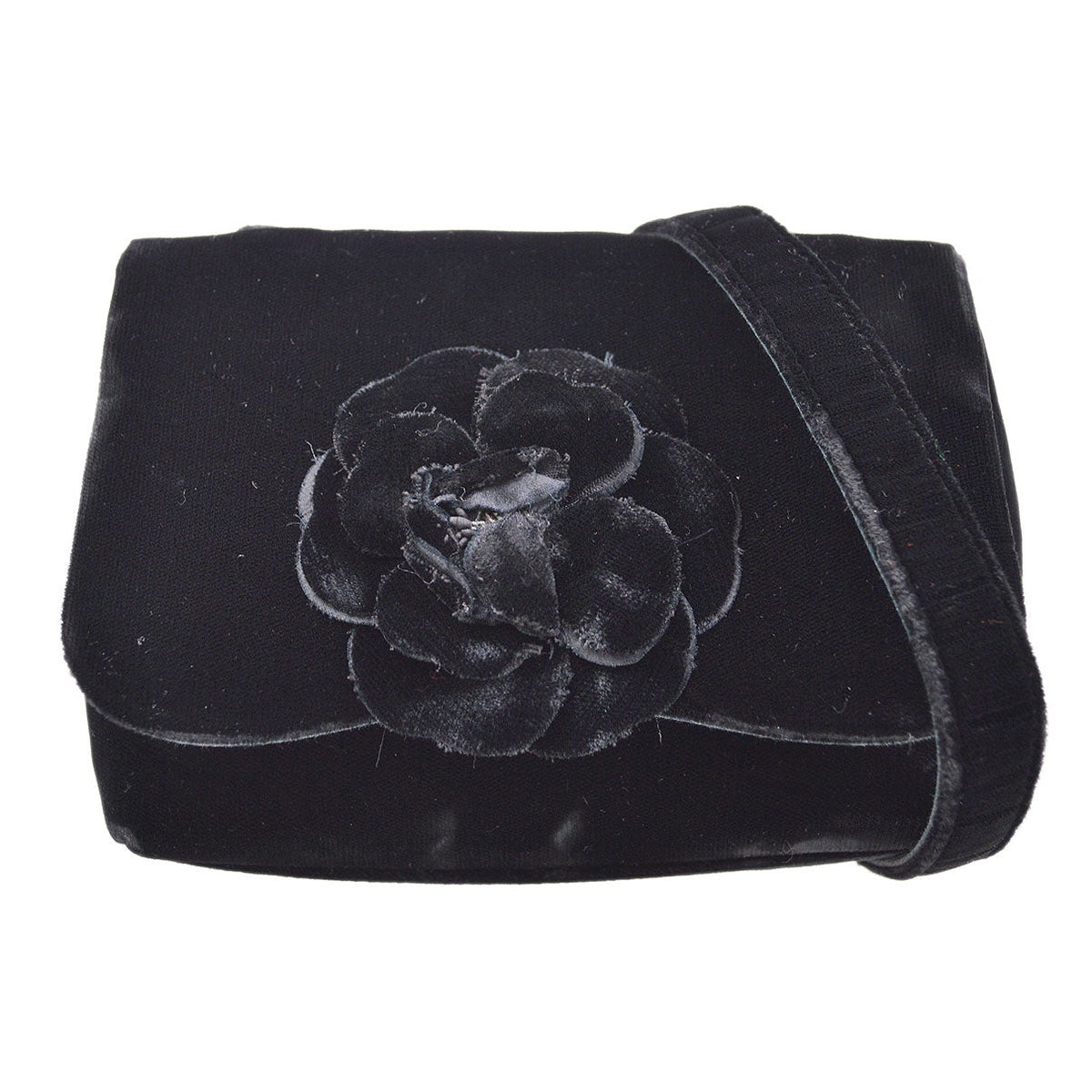 CHANEL 1991-1994 Camellia Crossbody Bag Black Velvet – Accessorio premium elegante