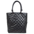 CHANEL 2004-2005 Cambon Ligne Tote Bag Black Calfskin – Accessorio premium elegante