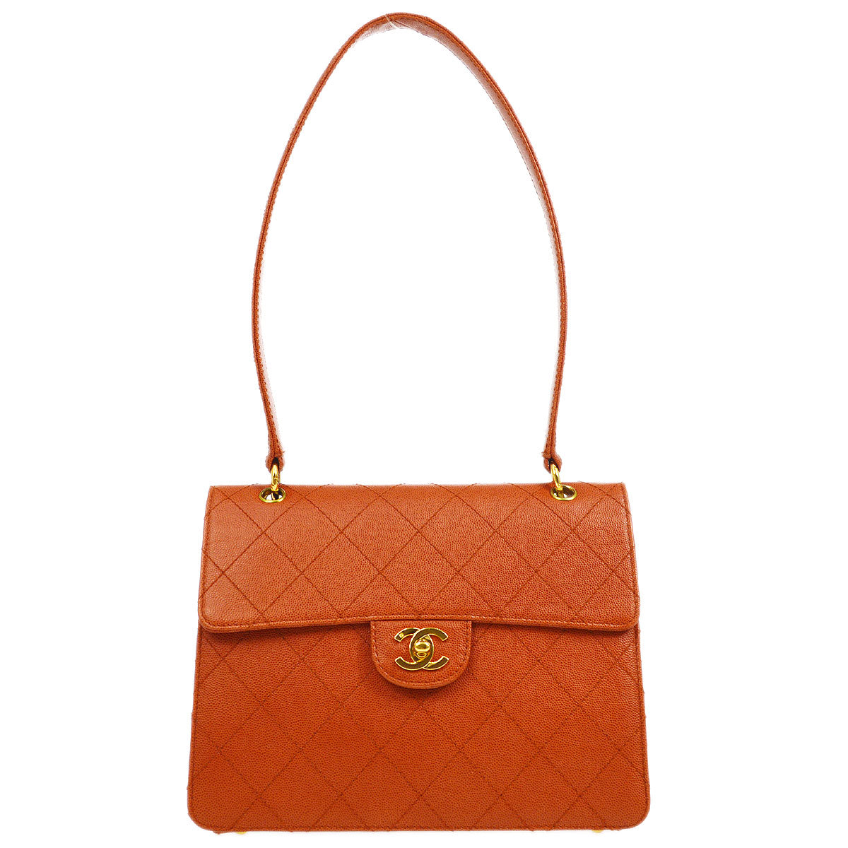 CHANEL 1997-1999 Sellier Flap Shoulder Bag Medium Orange Caviar – Accessorio premium elegante