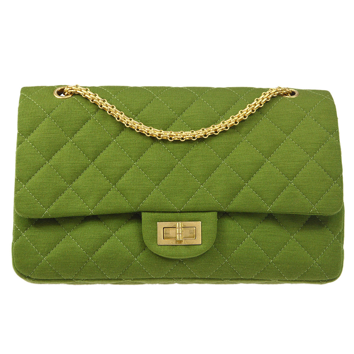 CHANEL 2.55 Line Double Flap Shoulder Bag Green Cotton – Accessorio premium elegante