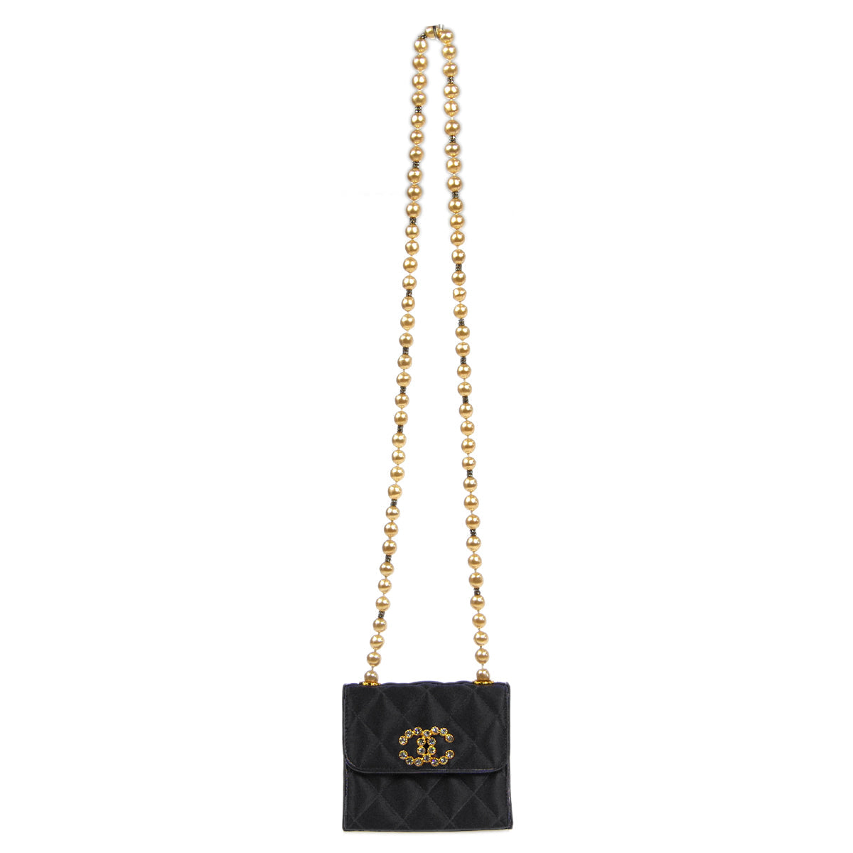 CHANEL * Jumbo Rhinestone Pearl Mini Shoulder Bag Black Satin – Accessorio premium elegante