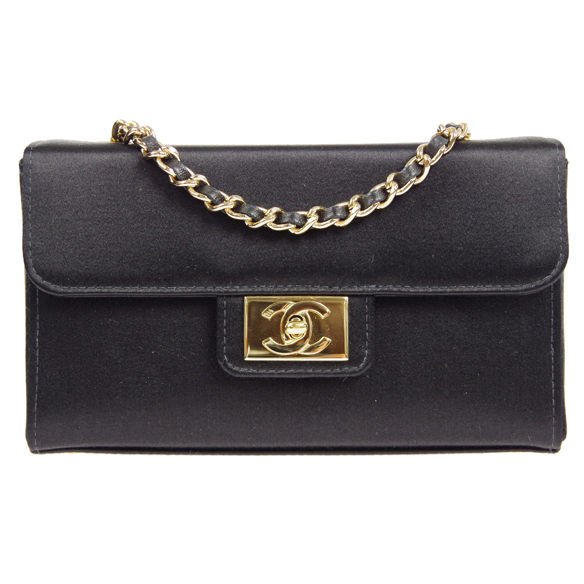 CHANEL * Double Chain Shoulder Bag Black Satin – Accessorio premium elegante