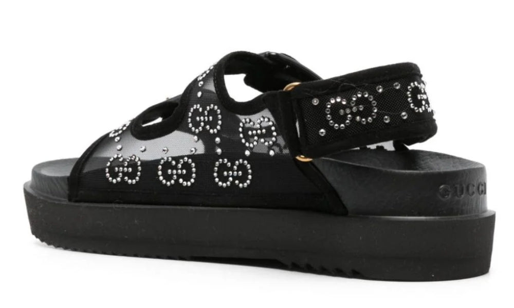 Gucci crystal-embellished monogram-pattern sandals "Black"