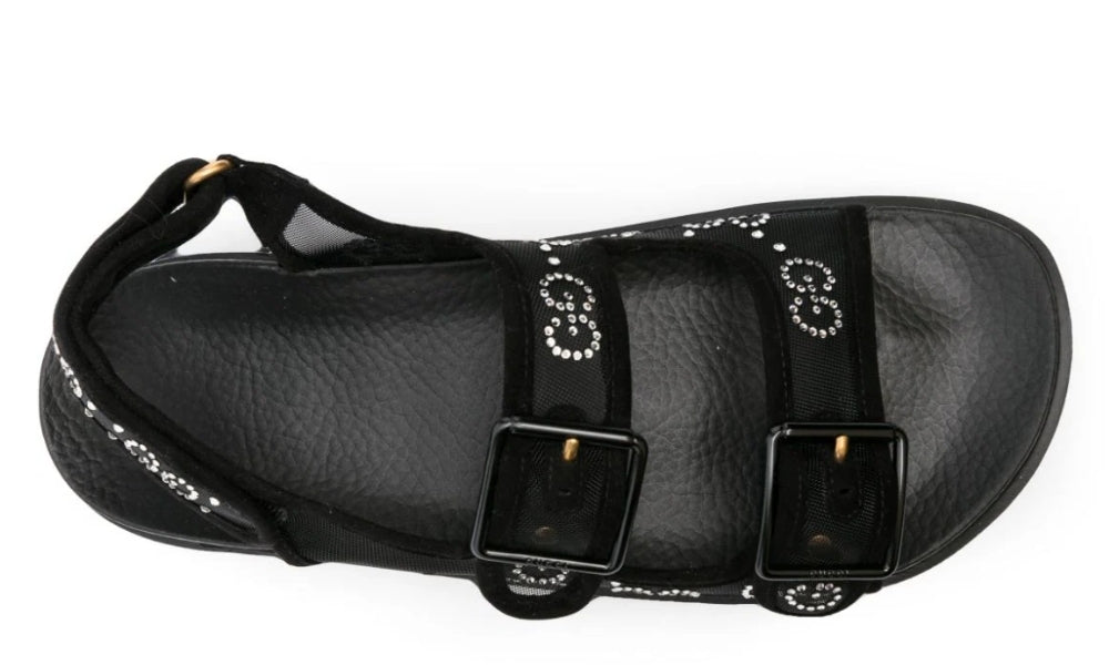 Gucci crystal-embellished monogram-pattern sandals "Black"