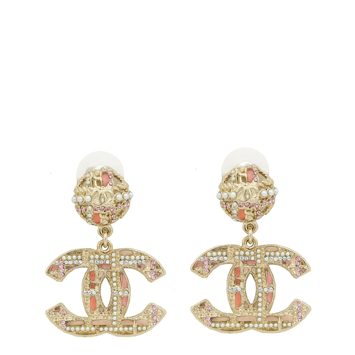 Chanel Pink CC Peads Studs Drop Earrings – Accessorio premium elegante