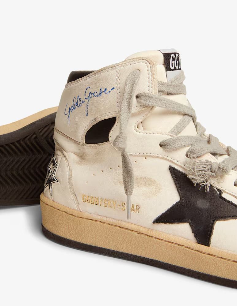 Sky-Star in nappa bianca con inserti in pelle nera