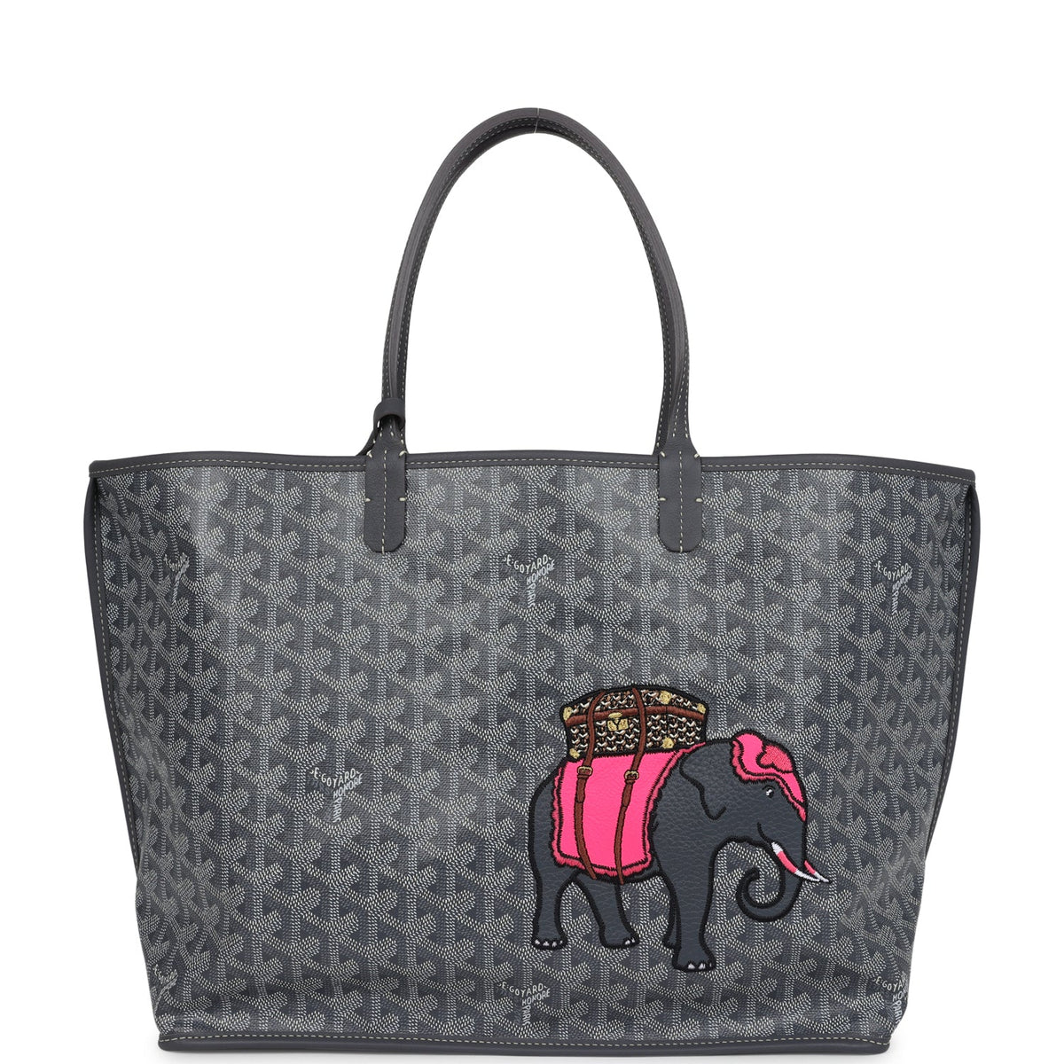 Goyard Goyardine Grey Anjou PM Embroidered Elephant Tote Palladium Hardware – Accessorio premium elegante
