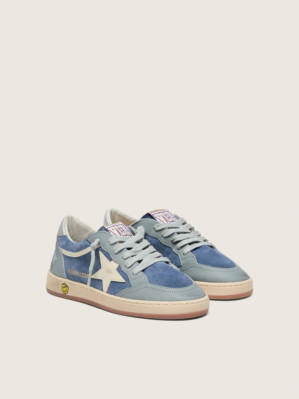 NUOVO ARRIVO - Golden Goose Ball Star Junior in suede blu jeans e azzurro con stella in pelle bianca