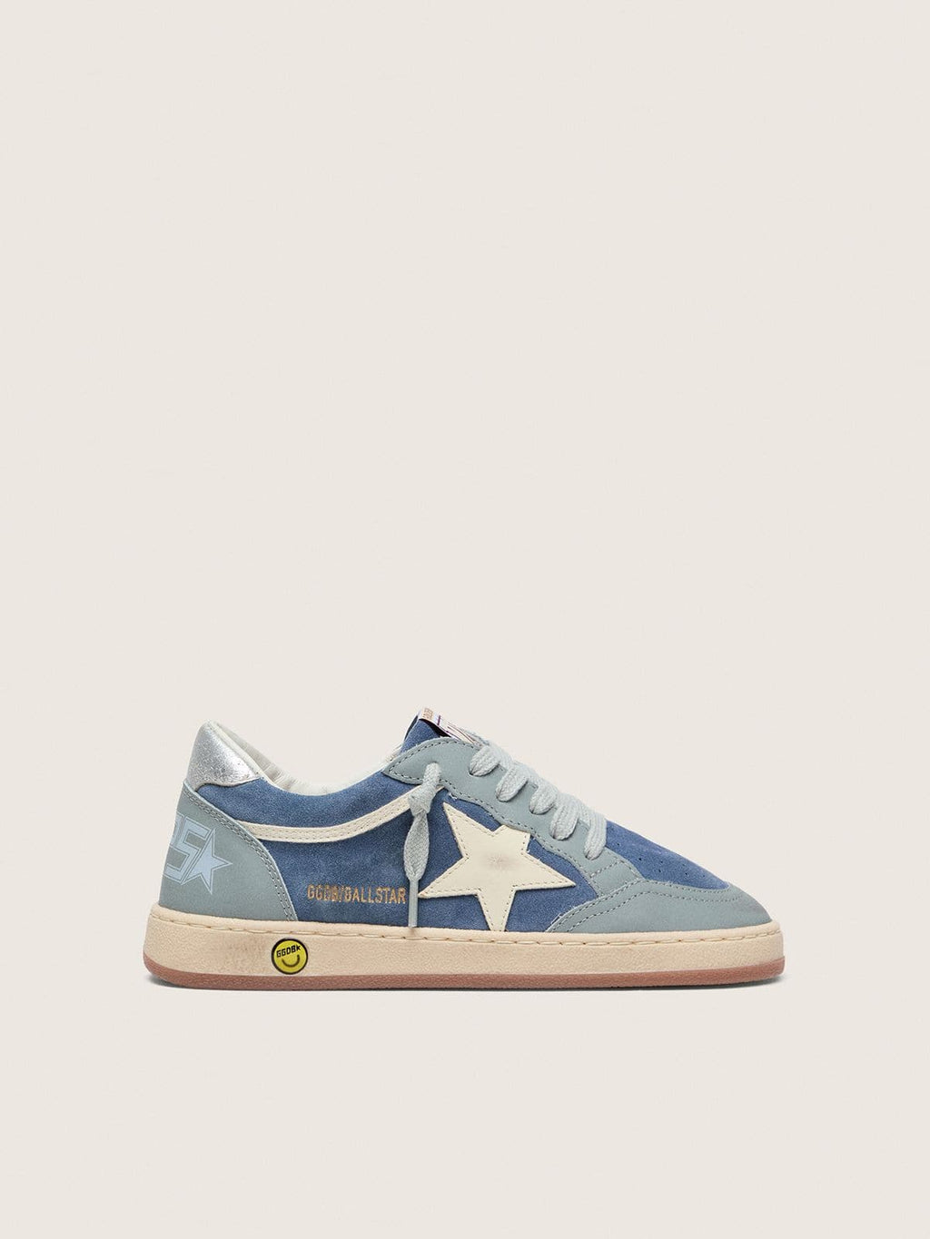 NUOVO ARRIVO - Golden Goose Ball Star Junior in suede blu jeans e azzurro con stella in pelle bianca
