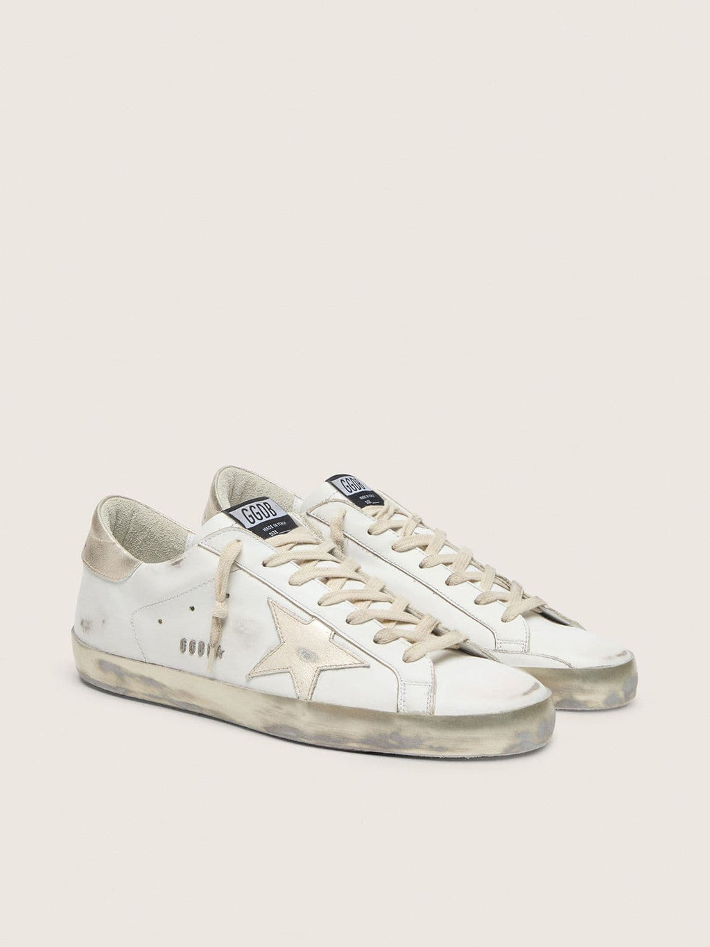 Golden Goose Super-Star Uomo con Foxing Sparkle Dorato e Lettering