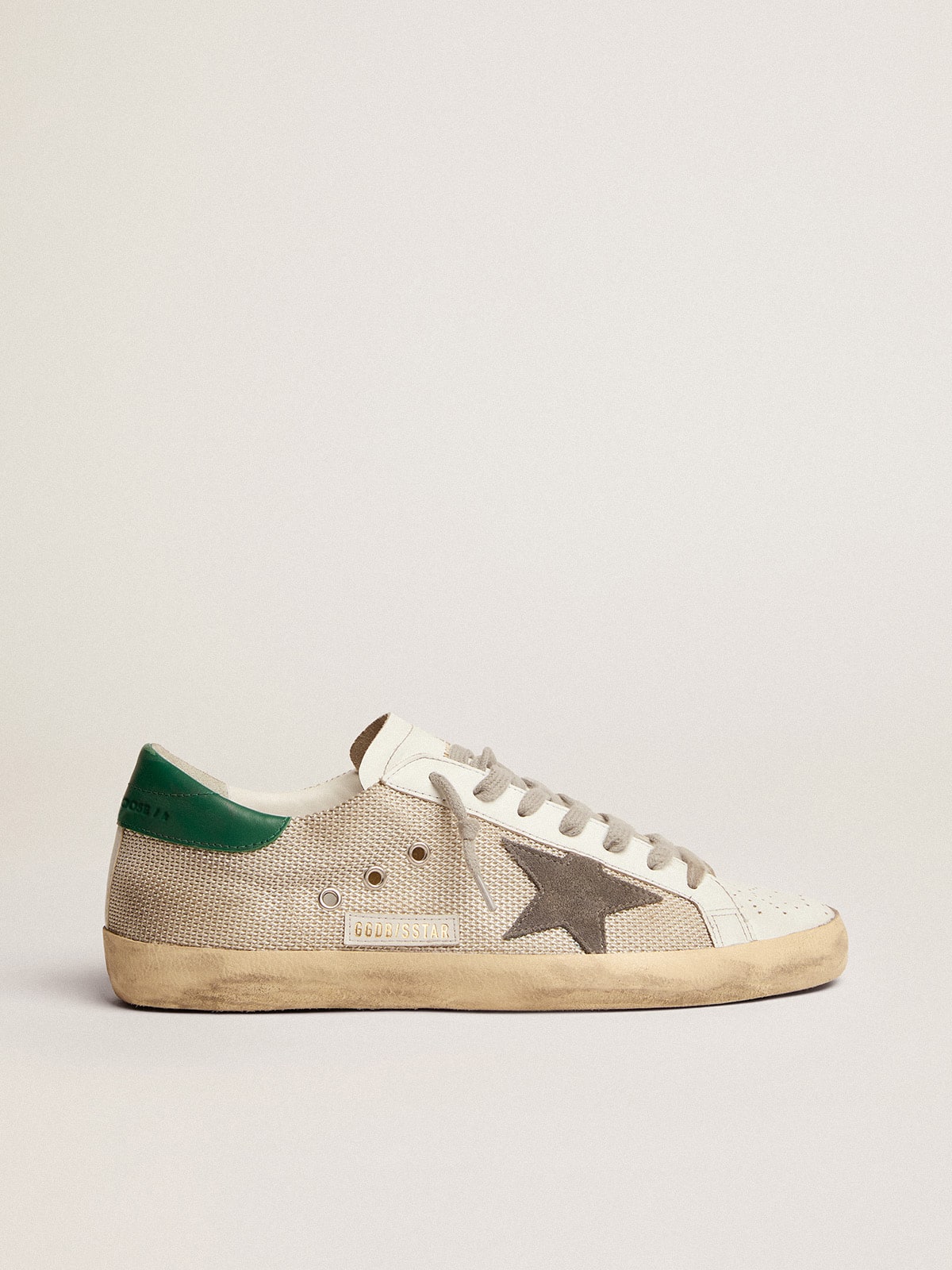 Golden Goose Super-Star Uomo in Rete Argento Chiaro con Stella Grigia