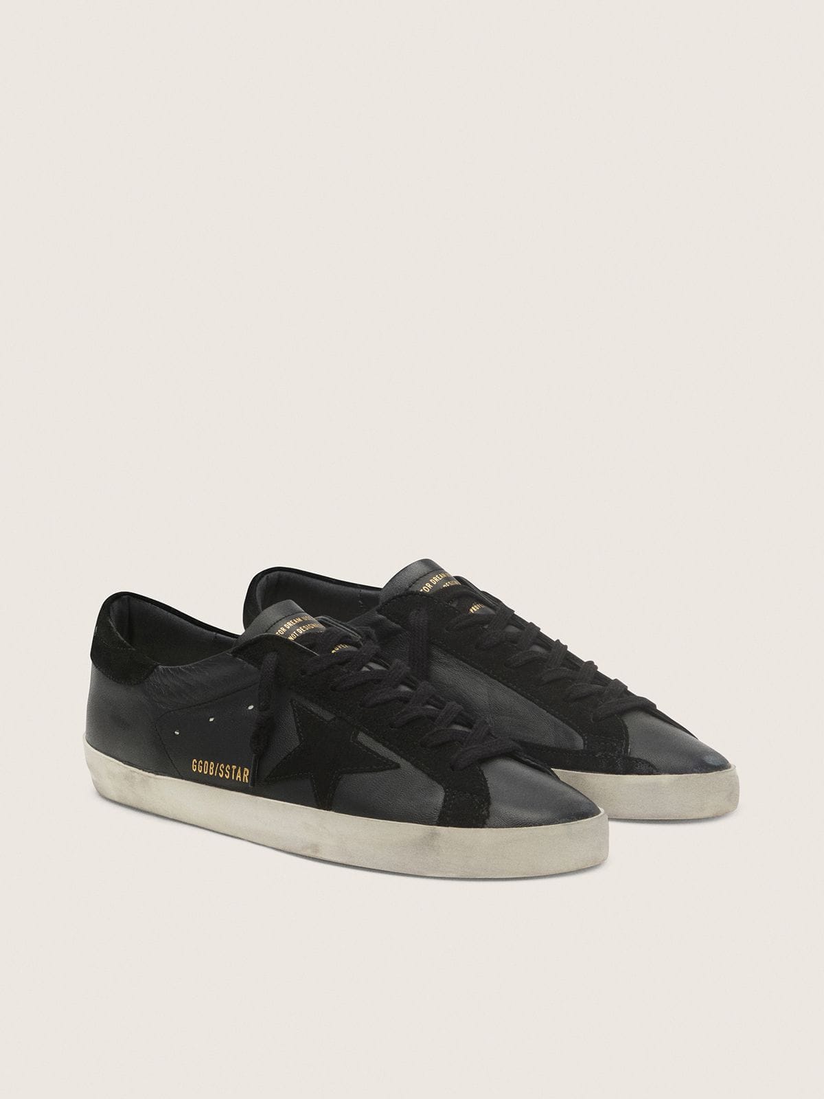 Golden Goose Super-Star Uomo in Nappa Nera con Stella e Talloncino in Suede Nero