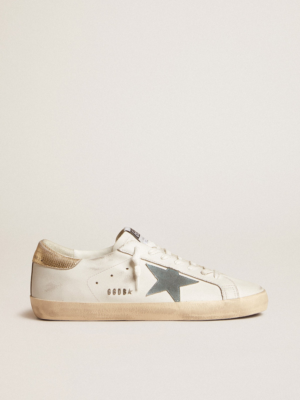 Golden Goose Super-Star Uomo con Stella in Suede e Talloncino in Pelle Pitonata Platino