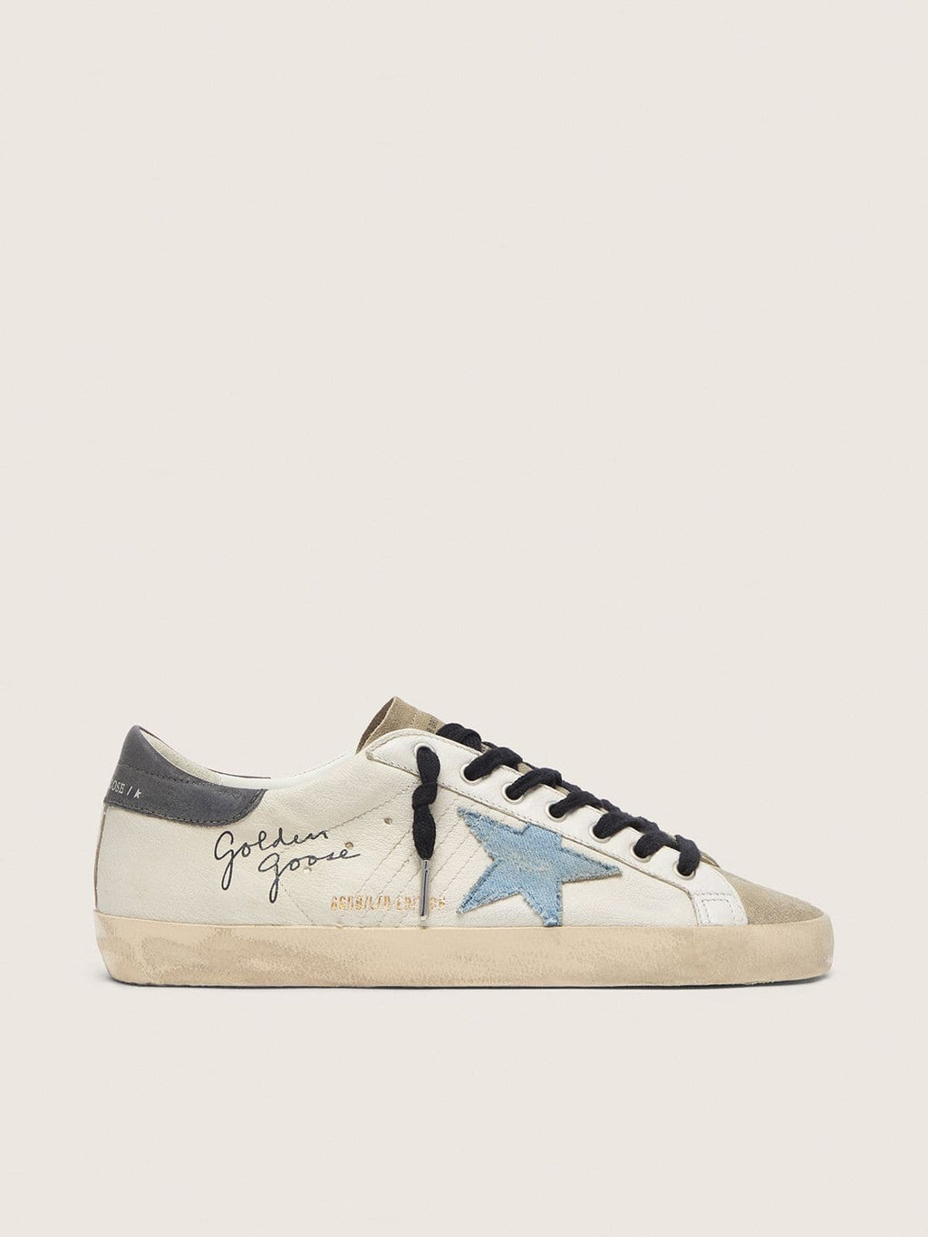 Golden Goose Super-Star in Nappa con Stella in Suede Azzurra e Talloncino in Pelle Grigio