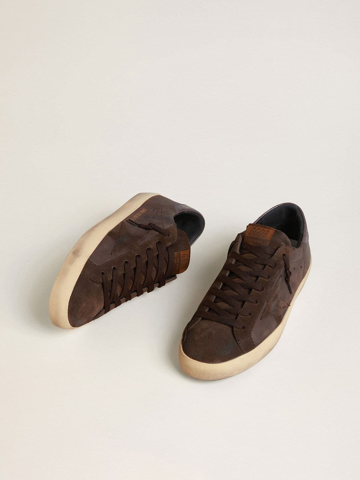 Golden Goose Super-Star Uomo Ltd in Nabuk Marrone con Stella in Suede e Talloncino in Pelle Porpora