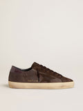 Golden Goose Super-Star Uomo Ltd in Nabuk Marrone con Stella in Suede e Talloncino in Pelle Porpora