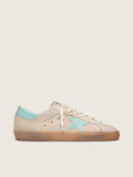 Golden Goose Super-Star Uomo in Suede Beige con Stella Verde Acqua