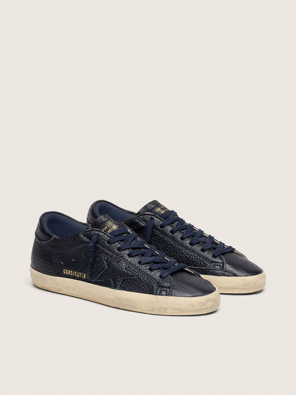 Golden Goose Super-Star Uomo in Pelle Blu Navy con Stella in Pelle Ton sur Ton
