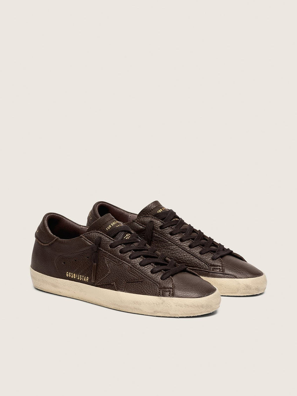 Golden Goose Super-Star Uomo in Pelle Marrone Scuro con Stella  in Pelle Ton sur Ton