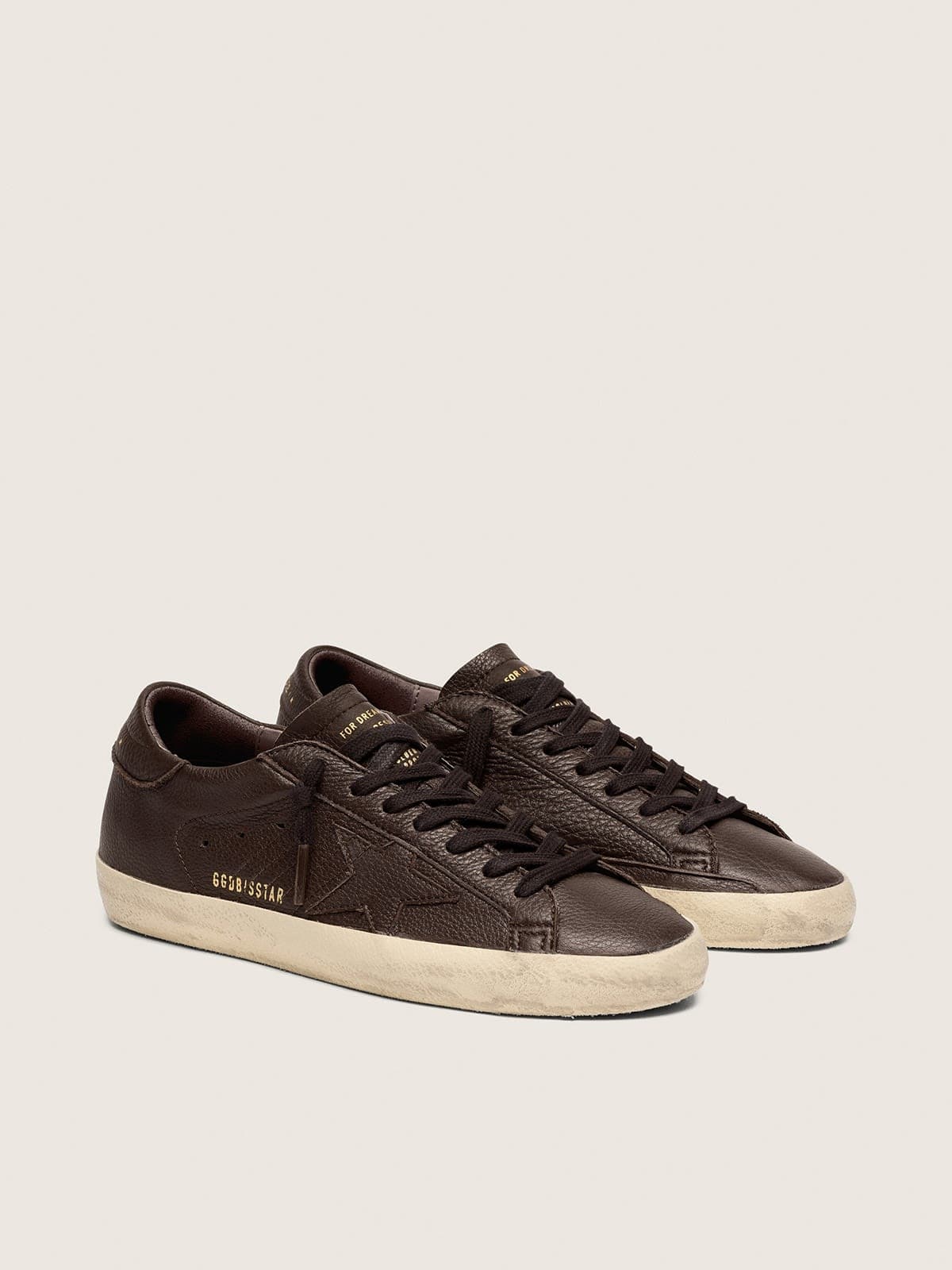 Golden Goose Super-Star Uomo in Pelle Marrone Scuro con Stella  in Pelle Ton sur Ton
