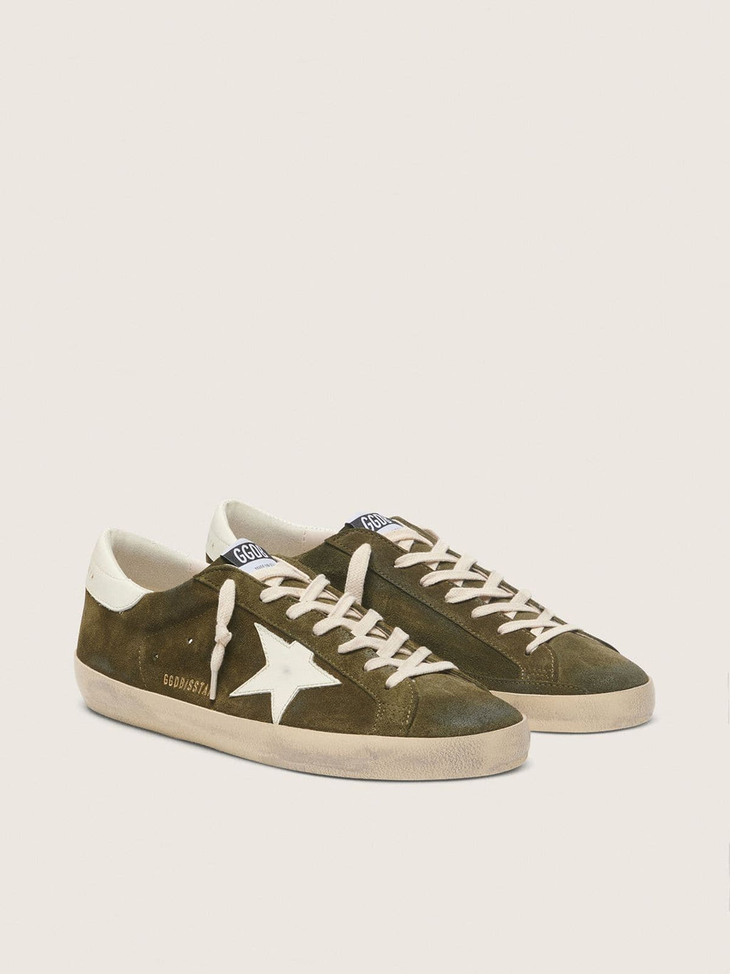 Golden Goose Super-Star Uomo in Suede Verde Oliva con Stella in Pelle Bianca