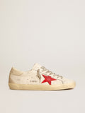 Golden Goose Super-Star Uomo in Nappa con Stella Rossa e Talloncino in Pelle Crema