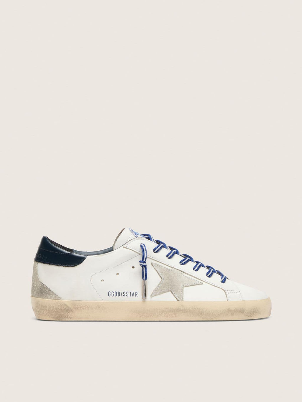 Golden Goose Super-Star Uomo Ltd in Pelle Bianca con Stella in Suede e Talloncino in Pelle Blu
