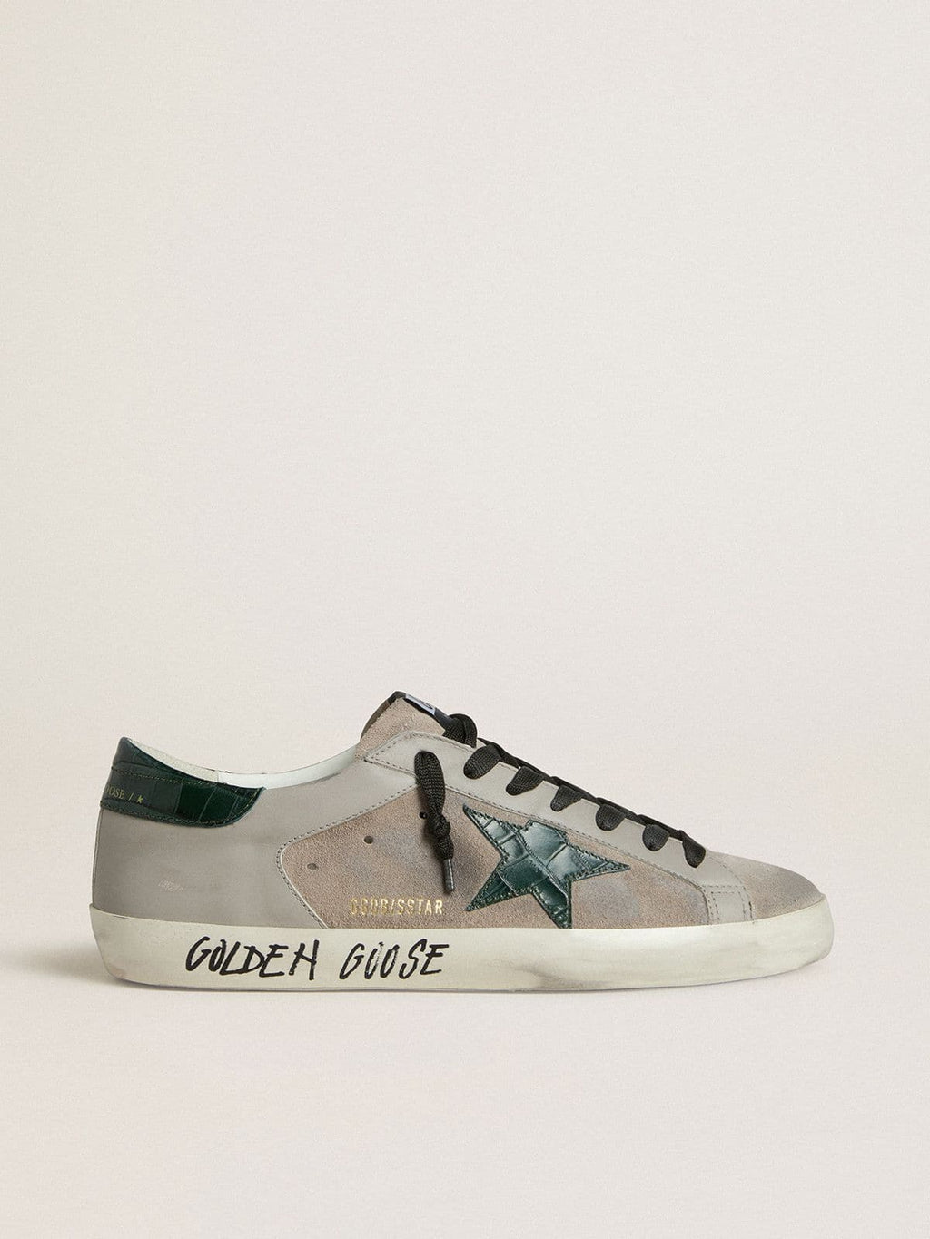 Golden Goose Super-Star Uomo in Nappa e Suede con Stella in Pelle Coccodrillo Verde