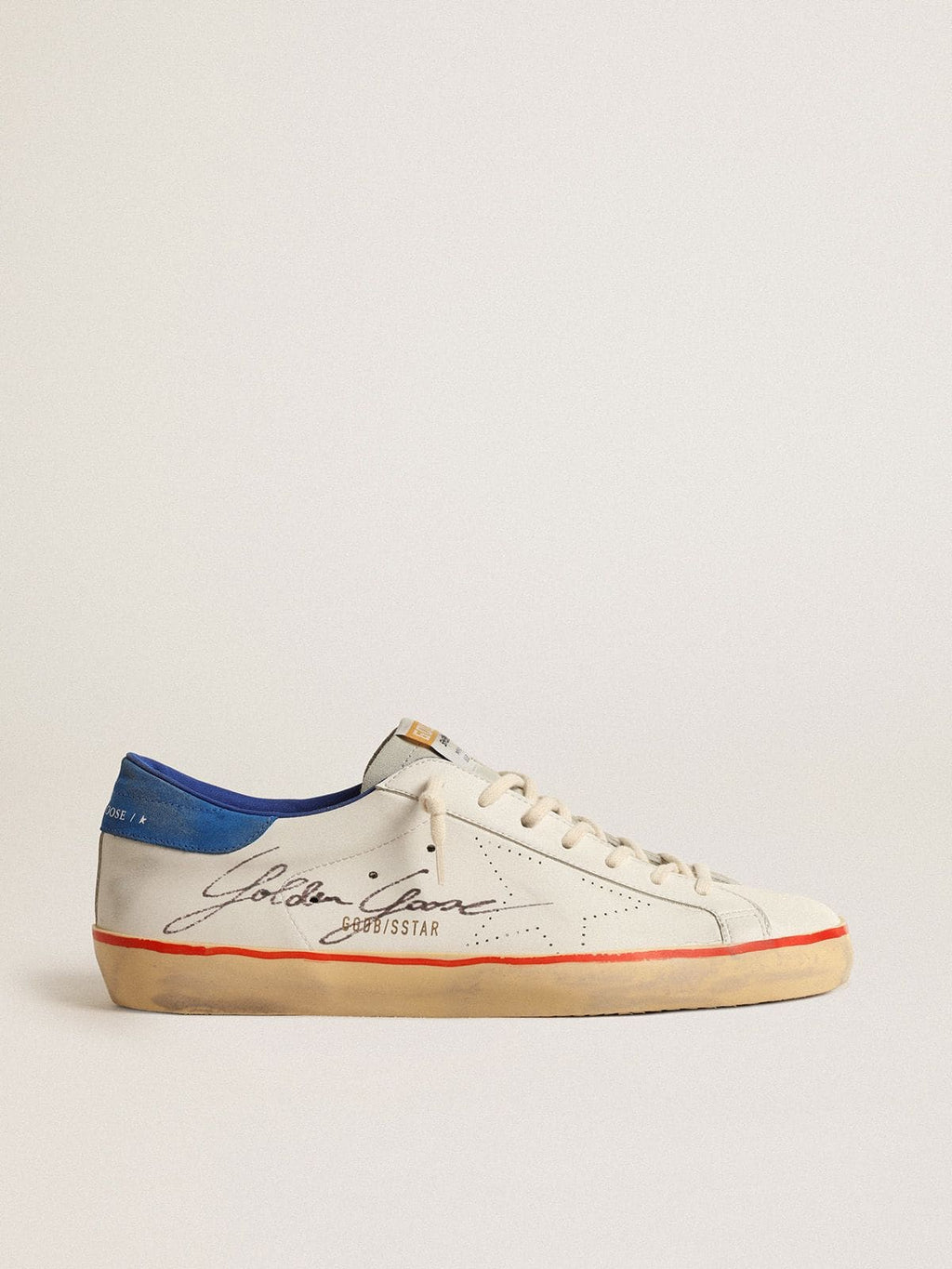 Golden Goose Super-Star Uomo con Stella Traforata e Talloncino in Suede Blu