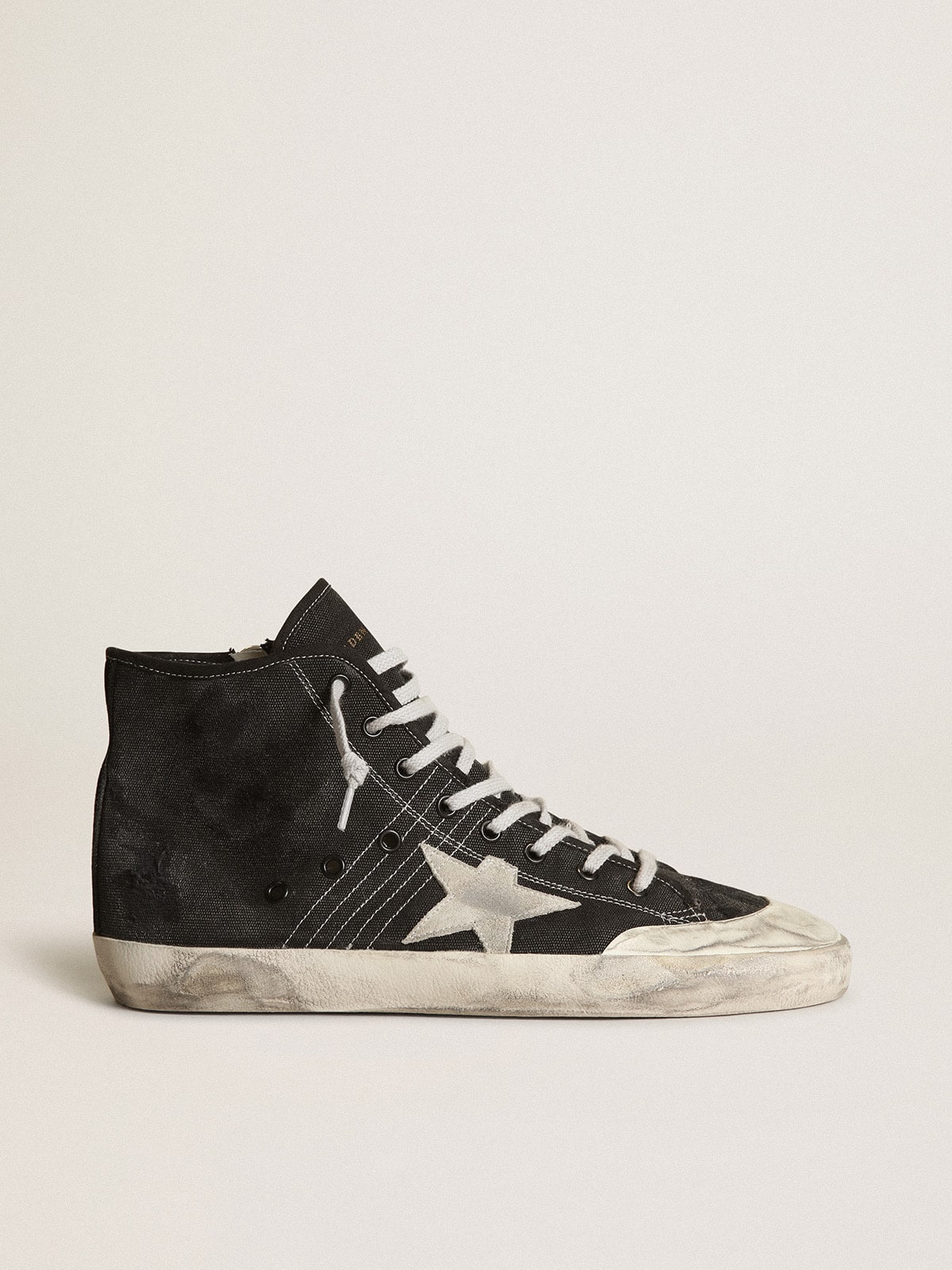Golden Goose Francy Penstar in Canvas Nero con Stella in Suede Bianco e Talloncino in Suede Nero