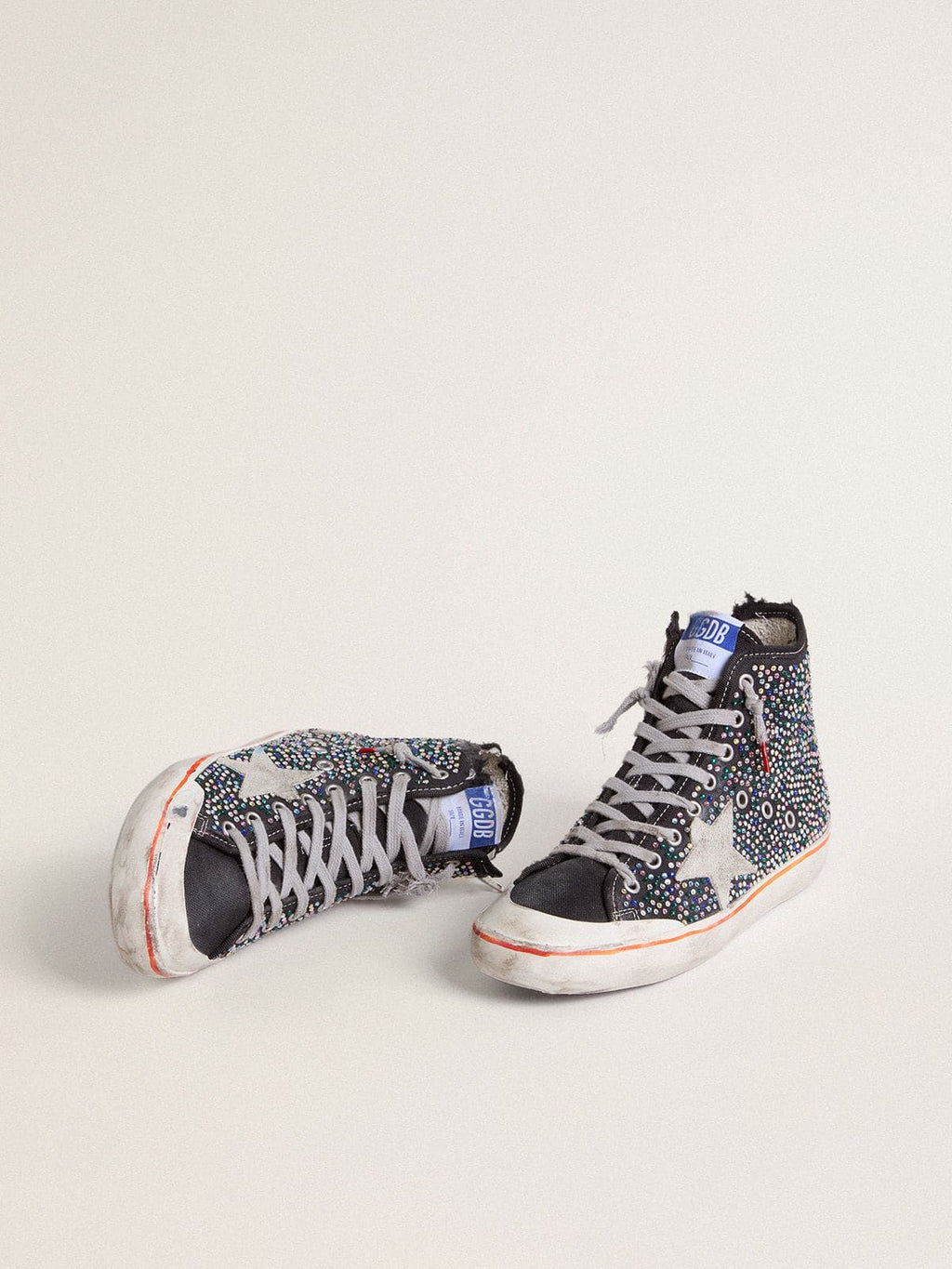 Golden Goose Francy Penstar Uomo Lab in Canvas Nera con Strass Multicolori