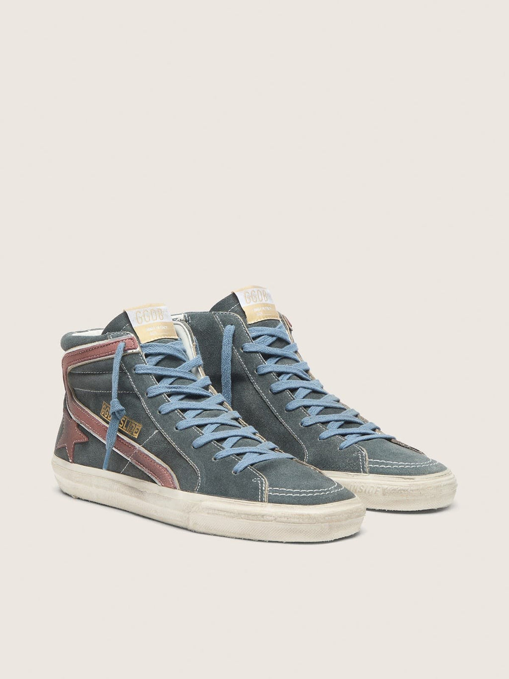Golden Goose Slide Uomo in Suede Grigio con Stella e Virgola in Nabuk Marrone