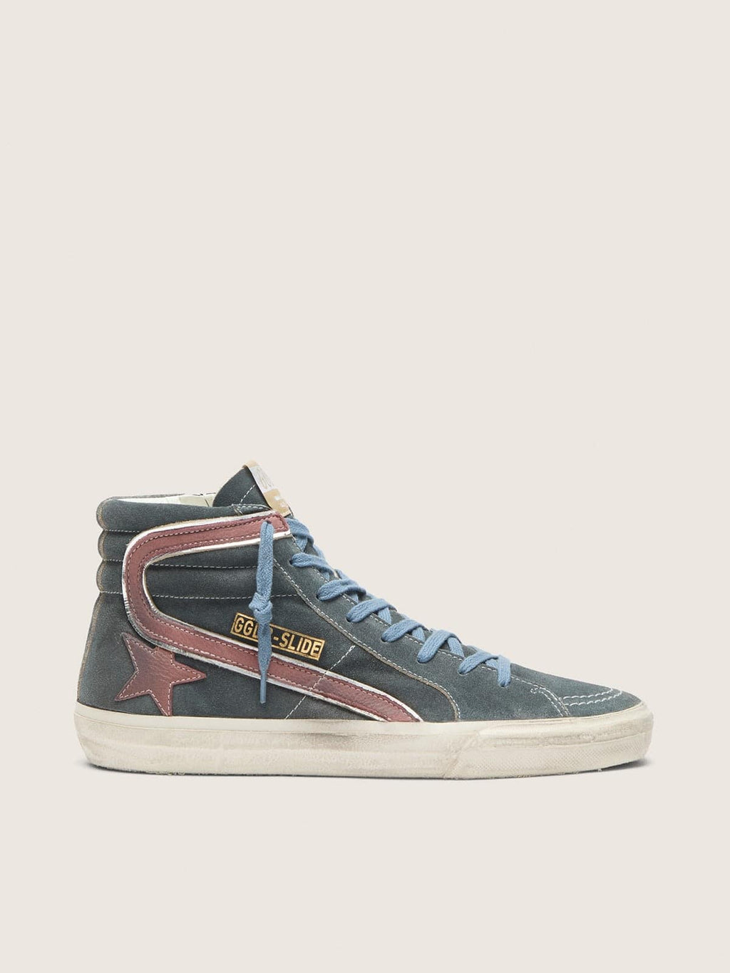 Golden Goose Slide Uomo in Suede Grigio con Stella e Virgola in Nabuk Marrone