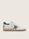 Golden Goose Ball Star Uomo in Nappa Bianca con Stella e Talloncino in Pelle Verde