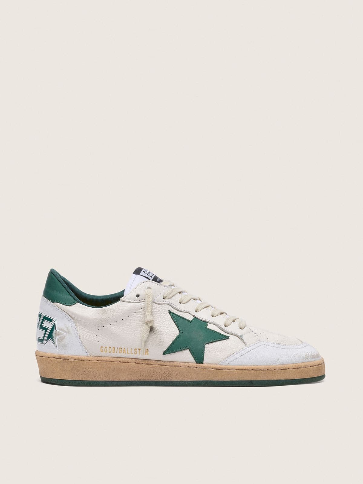Golden Goose Ball Star Uomo in Nappa Bianca con Stella e Talloncino in Pelle Verde