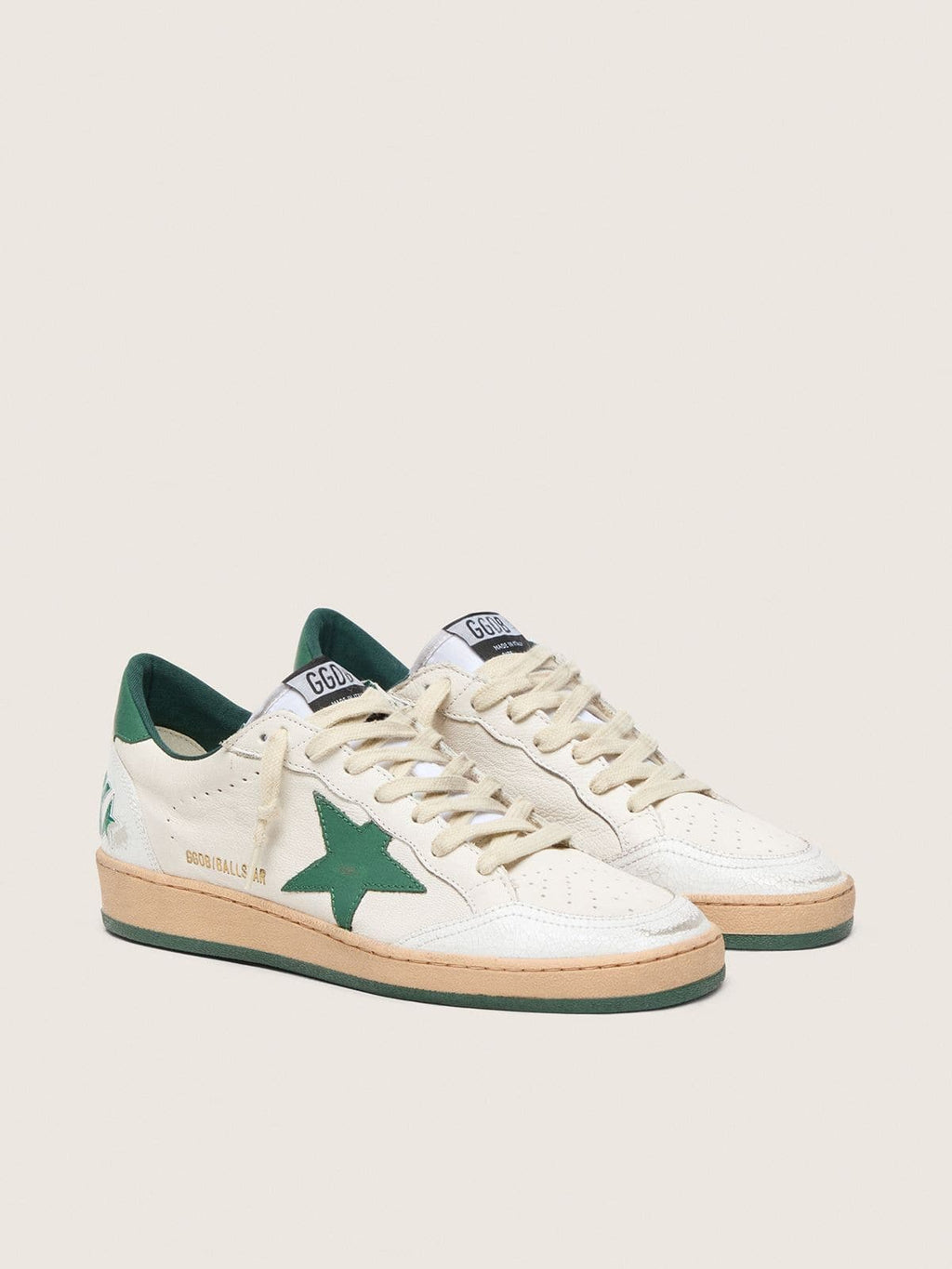 Golden Goose Ball Star Wishes Uomo in Nappa Bianca con Stella e Talloncino in Pelle Verde