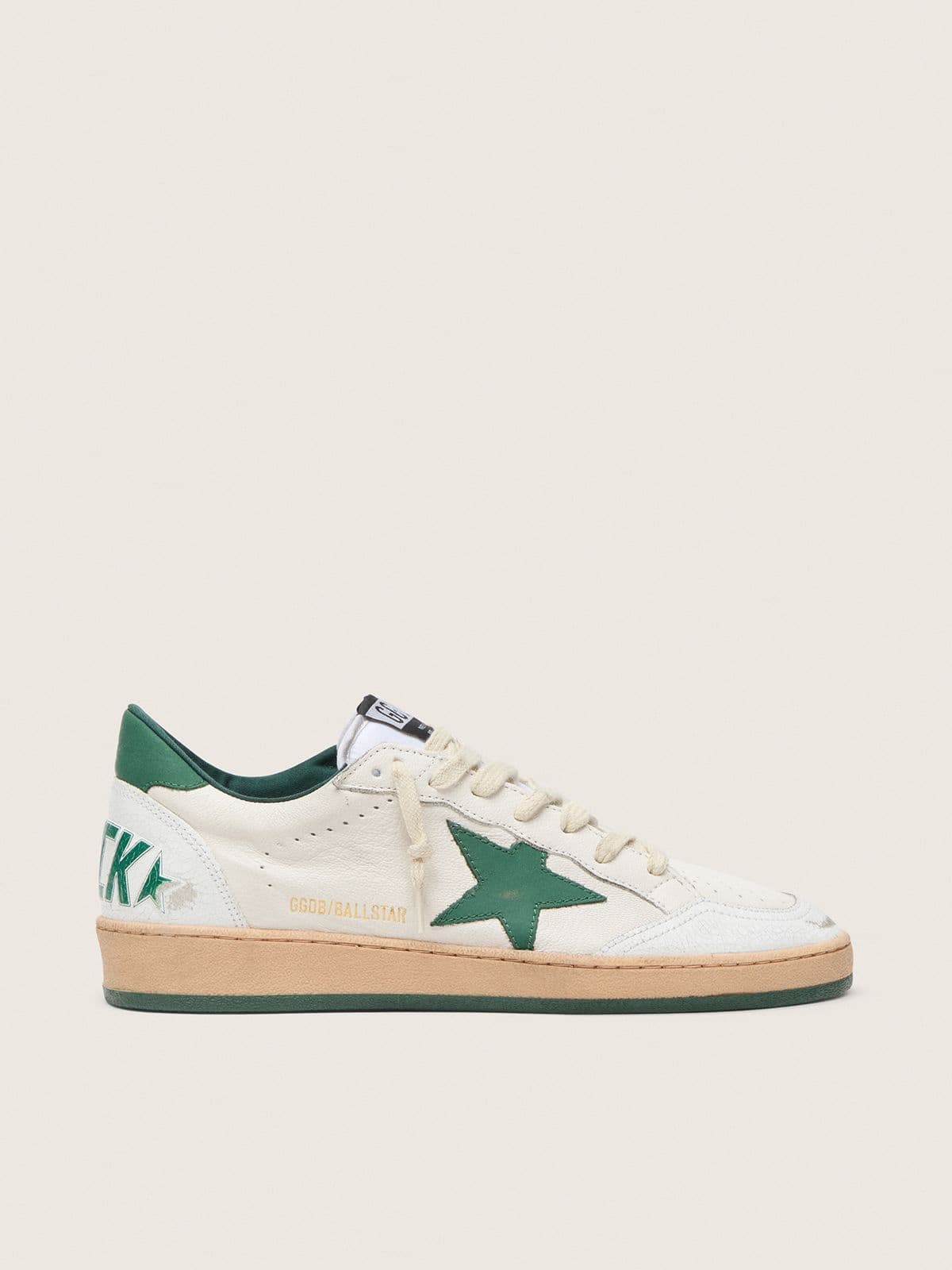 Golden Goose Ball Star Wishes Uomo in Nappa Bianca con Stella e Talloncino in Pelle Verde
