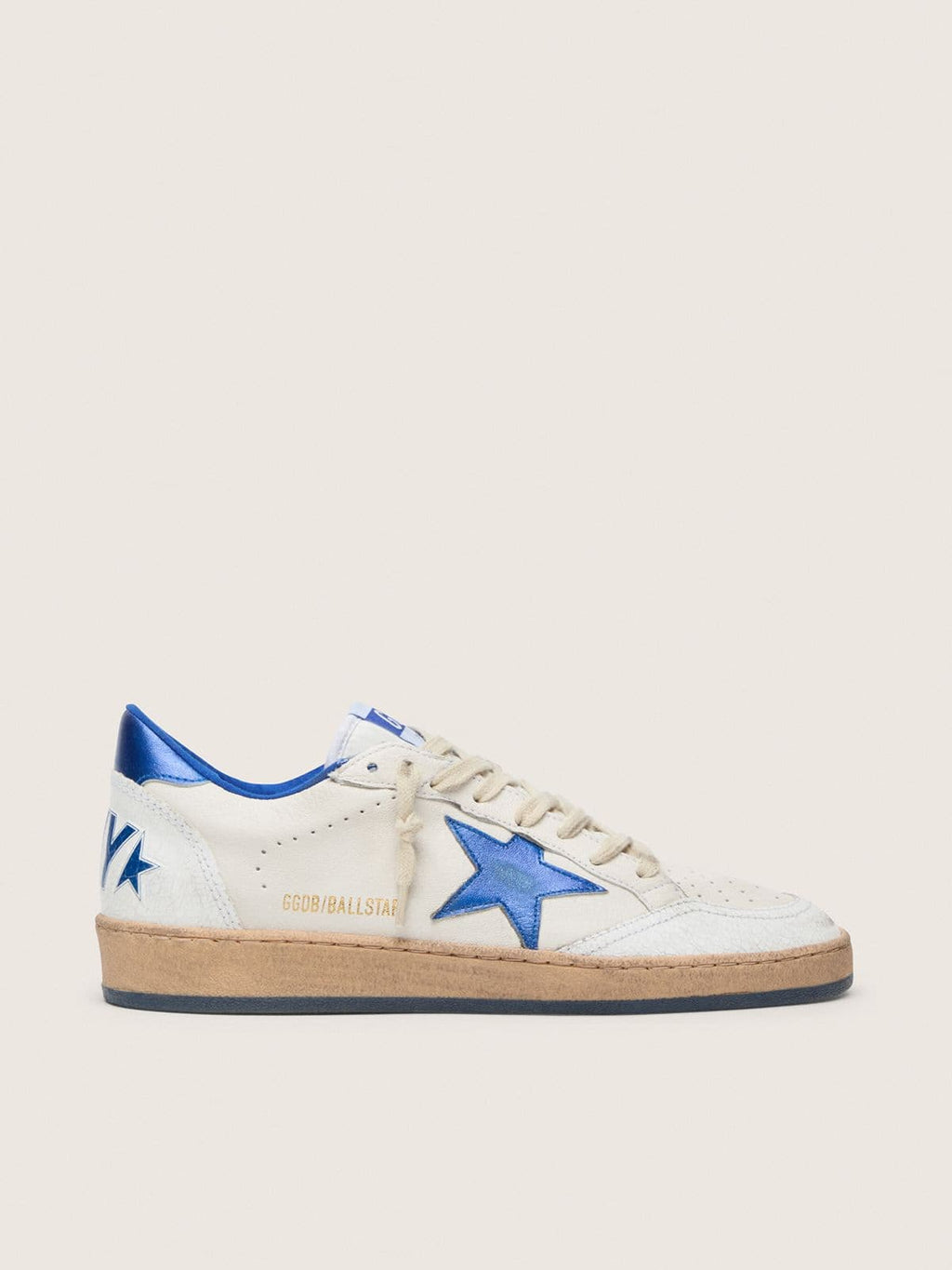 Golden Goose Ball Star Wishes Uomo in Nappa Bianca con Stella e Talloncino Bluette