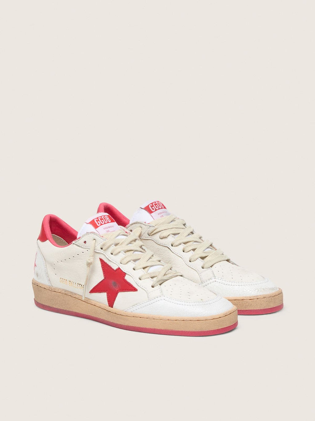 Golden Goose Ball Star Wishes Uomo in Pelle Bianca con Stella e Talloncino Rossi