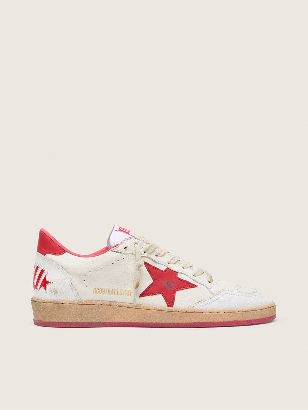 Golden Goose Ball Star Wishes Uomo in Pelle Bianca con Stella e Talloncino Rossi
