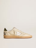 Golden Goose Ball Star Uomo con Stella in Pelle Argento e Talloncino in Pelle Verde