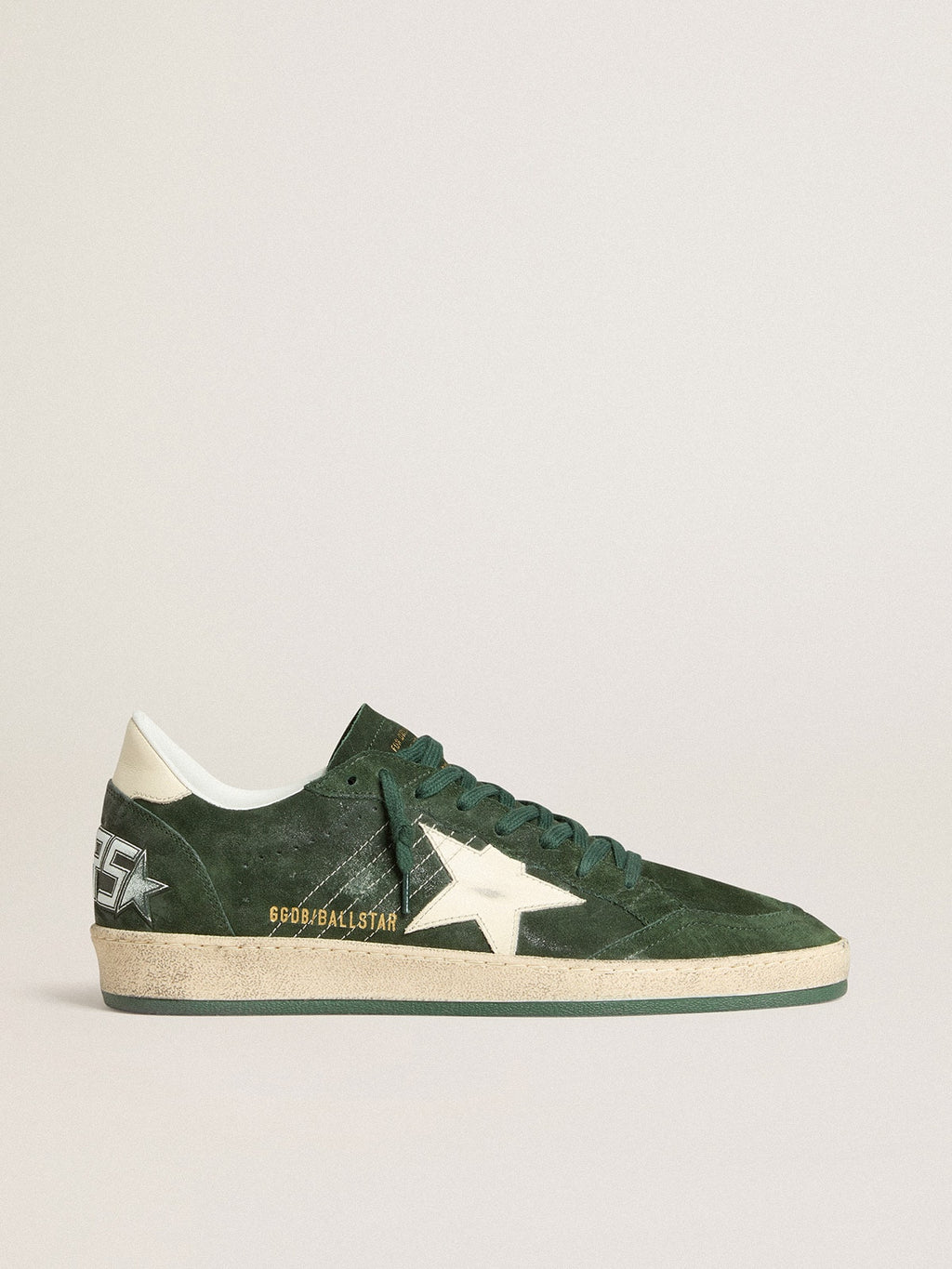Golden Goose Ball Star Uomo in Suede Verde con Stella e Talloncino in Pelle Bianca