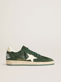 Golden Goose Ball Star Uomo in Suede Verde con Stella e Talloncino in Pelle Bianca
