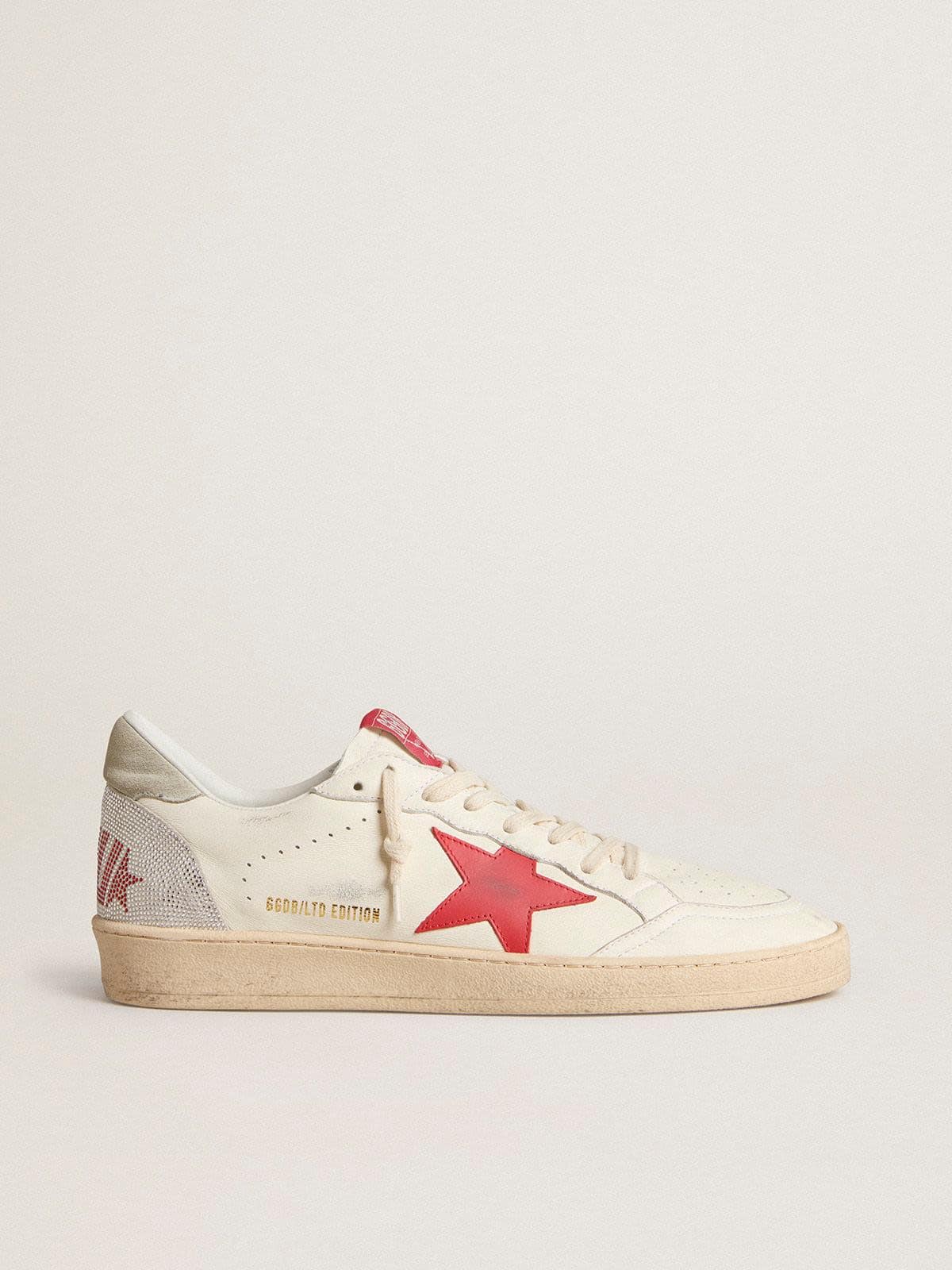Golden Goose Ball Star Uomo San Valentino con Stella in Pelle Rossa e Scritta Rossa Swarovski