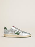 Golden Goose Ball Star Uomo in Nylon Argento con Stella e Talloncino in Pelle Verde