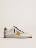 Golden Goose Ball Star Uomo in Nappa Bianca con Stella e Talloncino in Pelle Gialla con Motivo Animalier