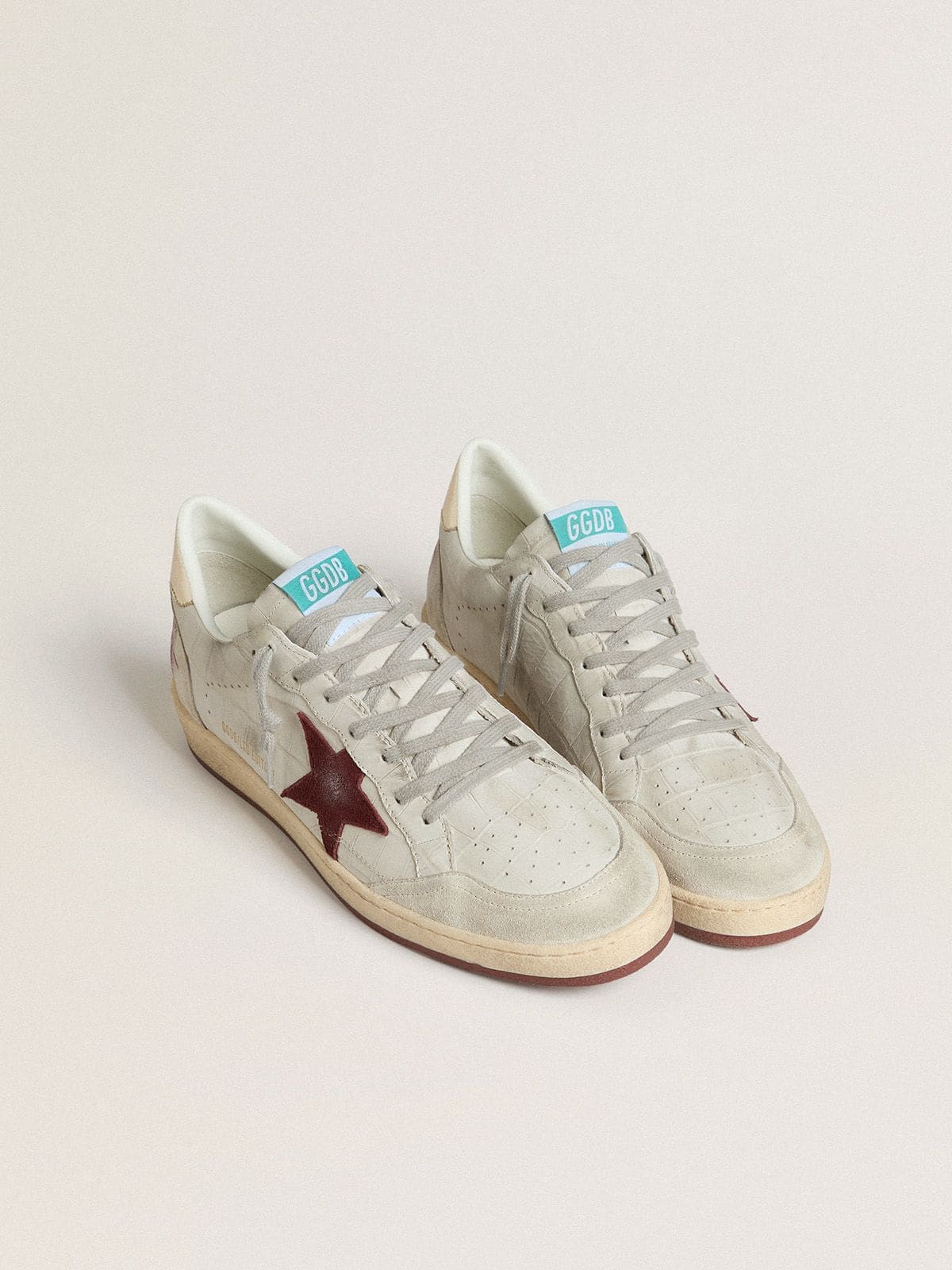 Golden Goose Ball Star Uomo in Pelle Nabuk Stampa Cocco con Stella in Suede Bordeaux