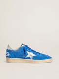 Golden Goose Ball Star Uomo in Suede Azzurro con Borchie e Stella in Pelle Laminata Argento